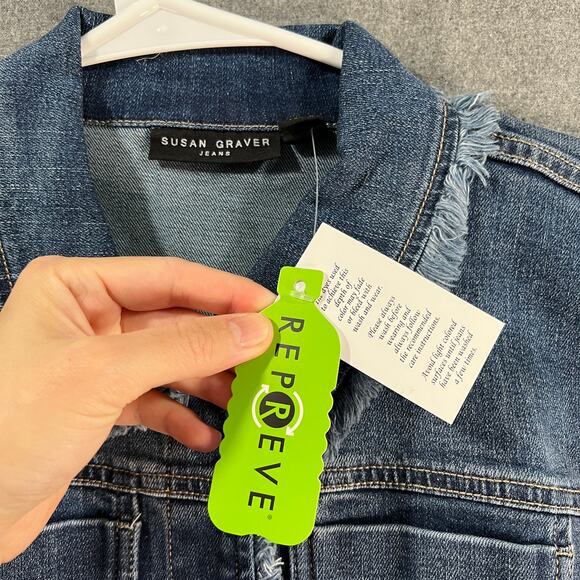 Susan Graver Stretch Denim Button-Front Size XX-Small Frayed Jean Jacket Blue - Picture 4 of 10